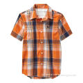 Boys' Plaid Short-Sleeved Check Embroidery CVC Shirt